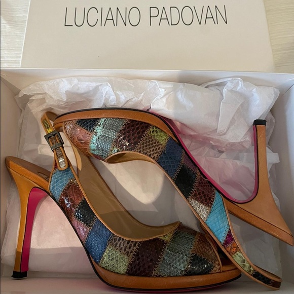 Luciano Padovan Multi Color Python Skin Open Toe - Picture 1 of 7